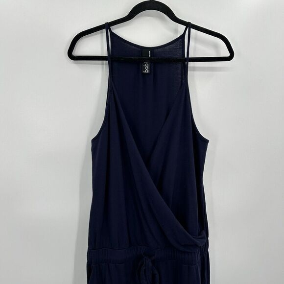 BOBI Navy Blue Supreme Jersey Tied Waist V-Neck Faux Wrap Jumpsuit Size Medium - Picture 5 of 9